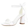 Pearl Heels Wedding Shoes for Bride Open Toe Bridal Shoes White Ivory Heels Chunky Heeled Sandals