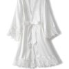 Women Lace Trim Robe Short Kimono Gown Silky Bathrobe for Bride Bridesmaid Nightgown