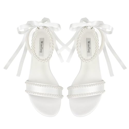 Wedding Flats Pearl Sandals Flat Wedding Shoes for Bride Open Toe Bridal Flats
