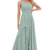 Women's One Shoulder Bridesmaid Dresses Long Ruched Chiffon A Line Formal Party Dress with Pockets