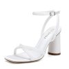 Pearl Heels Strappy Bridal Shoes Block Heel Wedding Sandals Open Toe Wedding Shoes for Bride