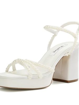 Platform Heels Bridal Shoes Pearl Wedding Shoes for Bride Block Heel Wedding Sandals