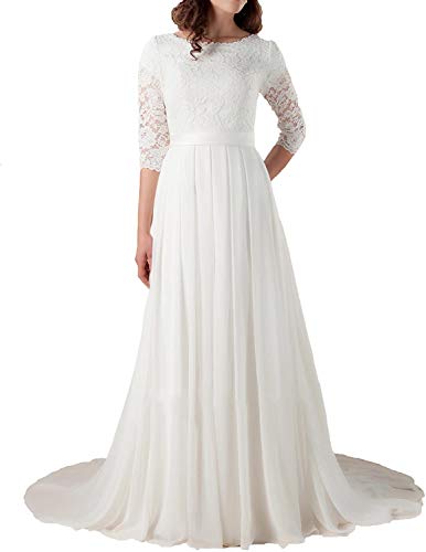 Women's Elegant Lace Beach Wedding Dresses for Bride 2023 with Sleeves Wedding Bridal Gowns Style01