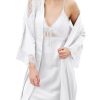 Women's Silk Satin Robe Sets 2 Piece Sexy Pajamas Set Sheer Lace Cami Nightgown Lingerie and Silky Robes