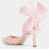 Womens Lace up Satin Heels Bow Pointed Closed Toe Bridal Dress Shoes Low Heel Wedding Elegant Pumps