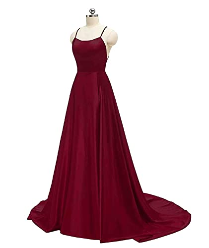 Women's Elegant Long Prom Dresses with Pockets Satin Halter Spaghetti Strap Wedding Dress Gowns