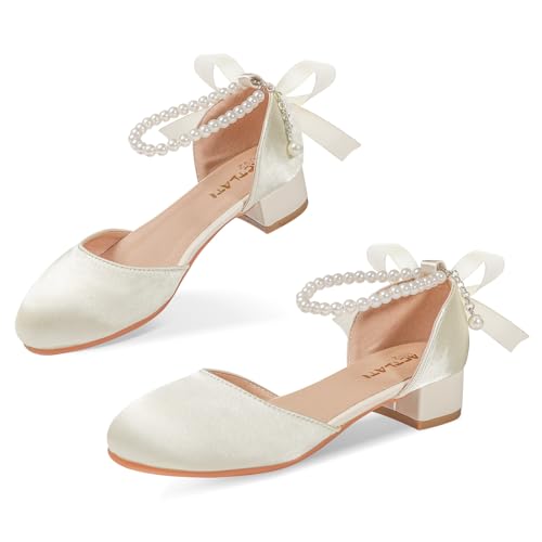 Girls Dress Shoes High Heels Sandals Decorative Pearls Ankle Strap Flower Girl Little Big Kid Mary Jane Wedding Party Communion