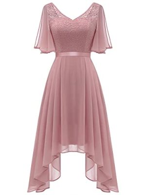 Homecoming Cocktail Formal Party Dress Bridesmaid Wedding Guest A Line Lace Elegant Flowy Prom Dresses