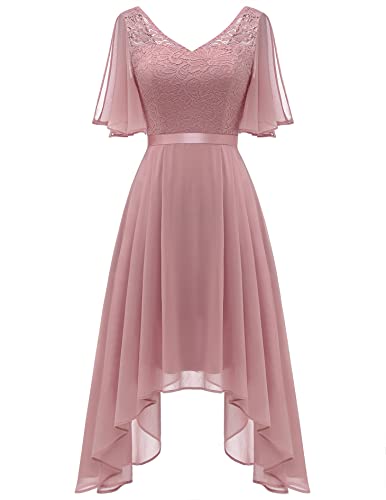 Homecoming Cocktail Formal Party Dress Bridesmaid Wedding Guest A Line Lace Elegant Flowy Prom Dresses