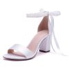 Pearl Wedding Shoes for Bride High Heels Block Heels Bridal Shoes with Bow Women Chunky Heels Sandals