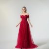 Sparkly Tulle Prom Dresses for Women Long Off Shoulder A-Line Formal Evening Party Gowns Masquerade Dresses