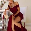 Women's Off Shoulder High Split Long Formal Party Dress Evening Gown