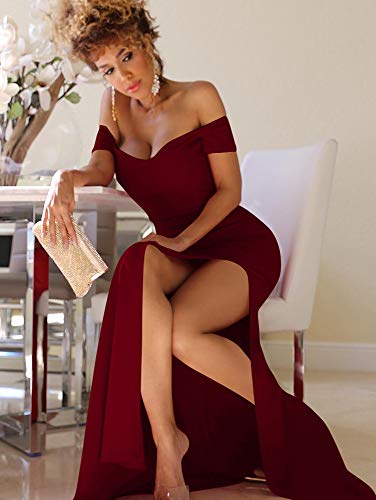 Women's Off Shoulder High Split Long Formal Party Dress Evening Gown