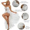 Tulle Prom Dresses for Women, Glitter Lace A Line High-Low Ruffled,Corset Party White Tulle Gown with Slit