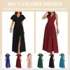 Women's Black Long Formal Dresses Cocktail Wedding Guest Dress Ruffle Split Elegant V Neck Party Gowns