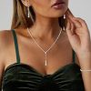 Silver Bridal Jewelry Set Rhinestone Necklace Bracelet Dangle Earrings for Bride Bridesmaid Teardrop Pendant Crystal Wedding
