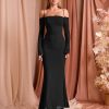 Women's Fall Wedding Guest Dresses Long Sleeve Spaghetti Strap Mesh Ruched Bodycon Maxi Formal Dress