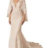 Boho Wedding Dresses for Bride Lace Mermaid Bridal Dress V Neck Cape Sleeve Beach Bohemian Vintage Wedding Gown