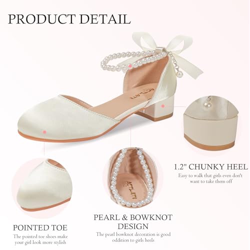 Girls Dress Shoes High Heels Sandals Decorative Pearls Ankle Strap Flower Girl Little Big Kid Mary Jane Wedding Party Communion