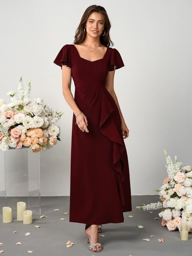 Womens Long Semi Formal Cocktail Dresses Square Neck Split Elegant Evening Party Gowns Ruffle Wedding Guest Dress