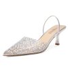 Women's Kitten Heels Pearl Closed Pointed Toe Pumps Rhinestone Slingback Heels Wedding Bride Dress Shoes