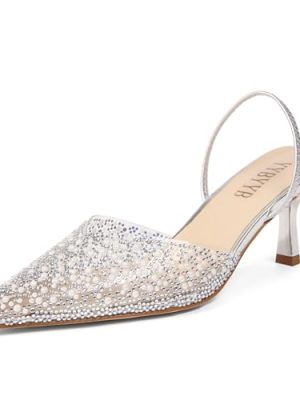 Women's Kitten Heels Pearl Closed Pointed Toe Pumps Rhinestone Slingback Heels Wedding Bride Dress Shoes