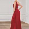 Women's Bridesmaid Dresses Deep V-Neck Sleeveless Side Slit Floor Length Wedding Guest Dress 0168B