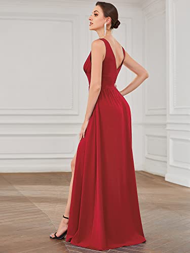Women's Bridesmaid Dresses Deep V-Neck Sleeveless Side Slit Floor Length Wedding Guest Dress 0168B