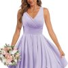 Short Bridesmaid Dresses for Women Sleeveless Pleated Chiffon V Neck A Line Knee Length Formal Evening Party Gowns