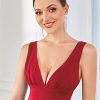 Women's Bridesmaid Dresses Deep V-Neck Sleeveless Side Slit Floor Length Wedding Guest Dress 0168B