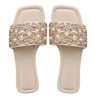 Women's Glitter Jeweled Slippers Sparkly Pearls Beaded Sandals Open Toe Slide Shoes