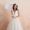 Women's Wedding Dress for Bride Lace Applique Evening Dress V Neck Straps Ball Gowns