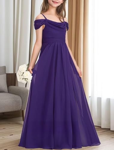 Cold Shoulder Junior Bridesmaid Dresses for Teens Girls Chiffon Wedding Guest Formal Pageant Gowns 2-14