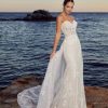 Strapless Beach Wedding Dresses Sexy Bridal Gown Lace Robe Backless Vintage Vestidos De Novia with Detachable Train
