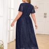 Plus Size Maxi Formal Dress Sparkly V-Neck A-line Ruffle Sleeves Evening Gown Cocktail Prom Lace