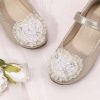 Hehainom Toddler Flower Girl Dress Shoes Rhinstones Pearls Mary Jane Ballet Flats Wedding Party Toddler Little Kid Princess