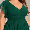 Women's Summer Chiffon Ruffles Sleeve Pleated Back Cutout Plus Size Bridesmaid Dresses Formal Gowns