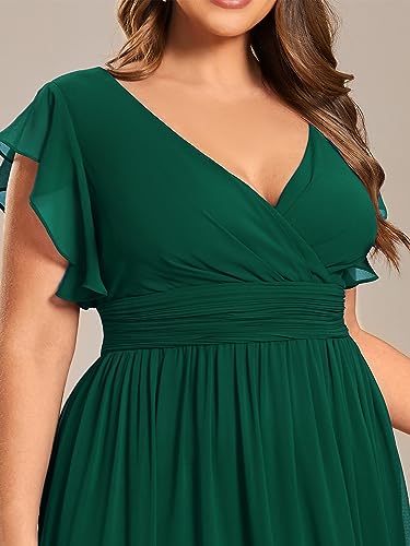 Women's Summer Chiffon Ruffles Sleeve Pleated Back Cutout Plus Size Bridesmaid Dresses Formal Gowns