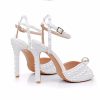 Full Pearls Stiletto heels Sandals Thin High Heels Peep Toe Sandals White Pearls Bridal Wedding Shoes Evening Wedding Sandals