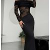 Women's Lace Off Shoulder Wedding Dresses Mesh Sheer Long Sleeve Bodycon Evening Gown