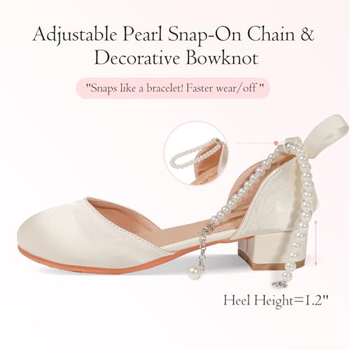 Girls Dress Shoes High Heels Sandals Decorative Pearls Ankle Strap Flower Girl Little Big Kid Mary Jane Wedding Party Communion