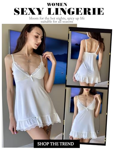 Women Lingerie Lace Chemise V Neck Sexy Nightgown Modal Babydoll Sleepwear