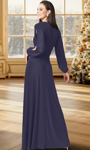 Womens 2025 Long Sleeve Sexy Slit Photoshoot Evening Fall Maxi Dress Gown