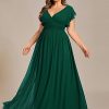 Women's Summer Chiffon Ruffles Sleeve Pleated Back Cutout Plus Size Bridesmaid Dresses Formal Gowns