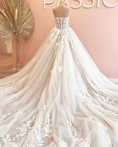 Strapless Wedding Dresses for Women Lace Applique A Line Bride Wedding Dresses Corset Long Tulle Bridal Gown ZZ-W22