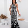 Women Sexy Elegant Sequin Tassel Off Shoulder Halter Bodycon Maxi Dress Party Evening Gown Formal Dress
