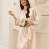 Women's Silk Robe Set V Neck 2 Piece Satin Bathrobes 3/4 Sleeves Bridal Sleepwear Sexy Cami Nightgown