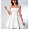 Women's Satin Bow Homecoming Dresses Spaghetti Strap Wedding Guest Gown Summer Mini Dress