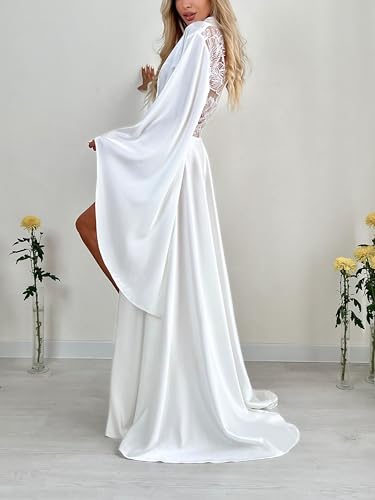Satin Floor Length Robes for Women Lace Bride Kimono Nightgown Silk Bridesmaid Robes Wedding Party Sleepwear Dress