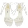 Flat Wedding Shoes for Bride Pearl Sandals Open Toe Wedding Flats Double Bowknots Bridal Flats